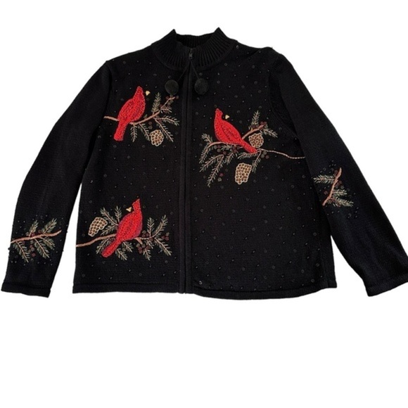 HEIRLOOM COLLECTIBLE HOLIDAY COLLECTION SEQUIN BEADED CARDINAL CARDIGAN SIZE LP - Picture 1 of 11